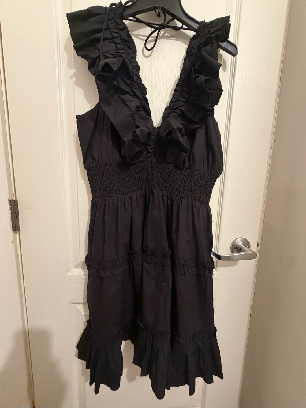 NWT House of Harlow 1960 Black Ruffle Smocked Mini Dress